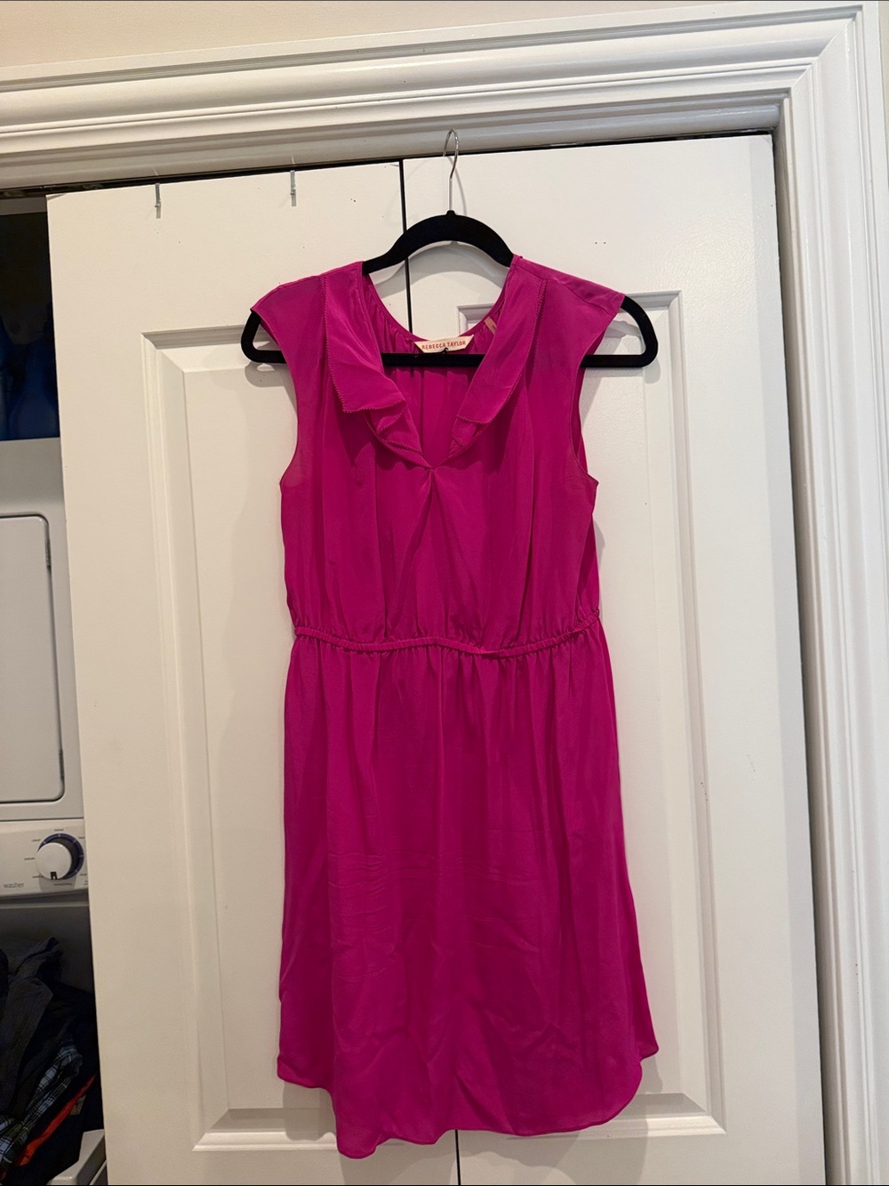 Bright Fuchsia Silk Sleeveless Ruffle Neck Dress